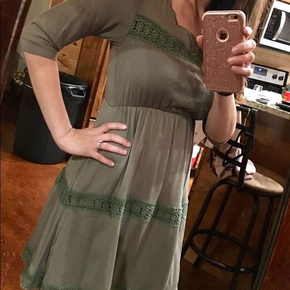 Olive dress with crochet detail